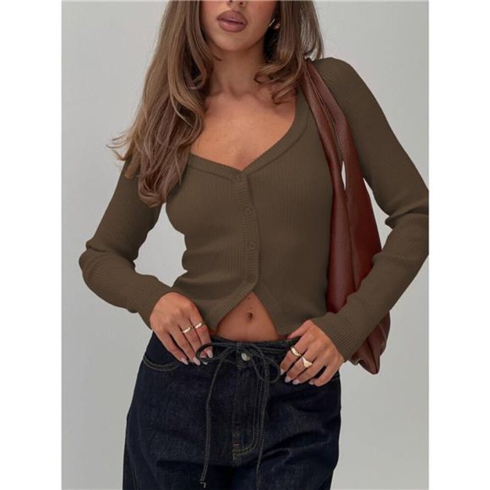 Ribbed Knit Button-Down Cardigan